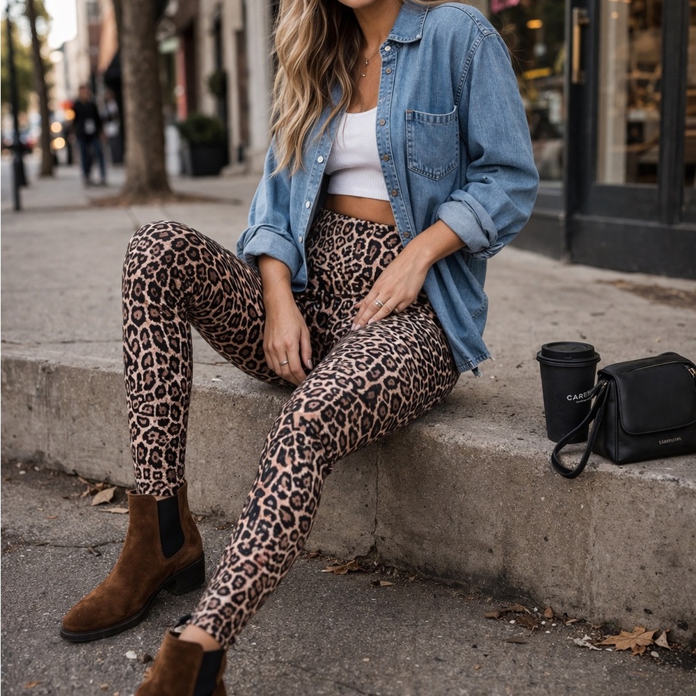 Onzie Leopard Print High Waisted Leggings | Cheetah Print Yoga Pants size s - Picture 2 of 8